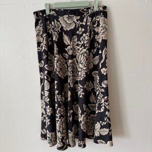 Vintage | Ornate Gold Print Midi Skirt Flowy Floral Lightweight | Waist 16"